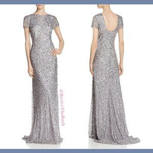 NEW Adrianna Papell Scoop‎ Back Sequin Mesh Gown in Silver Grey [SZ 4 ]